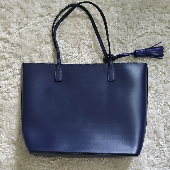 Kate Spade Navy Leather Tote with Tassel - Picture 2 of 11